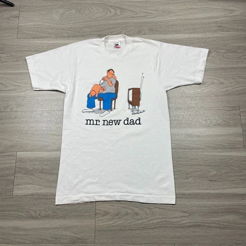 Vintage Shirt Mens Medium White Mr New Dad Funny Jim Benton Art 1987